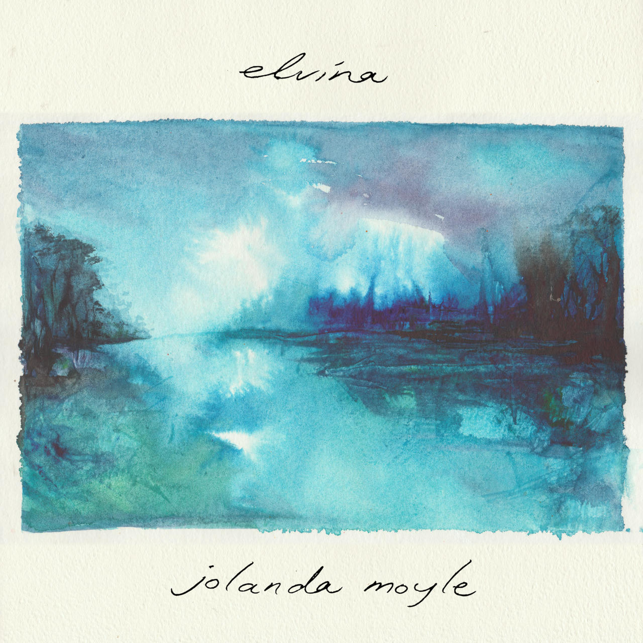 An impressionistic watercolour painting of a lake.