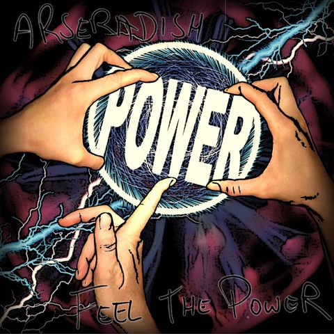 Three powerful hands powerfully clutching at a powerful symbol of the word "POWER".