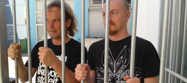 Jem Edwards and Maxwell Volume of Hofmann Bender behind bars.