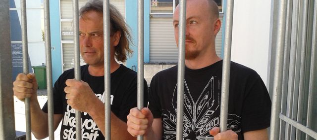 Jem Edwards and Maxwell Volume of Hofmann Bender behind bars.